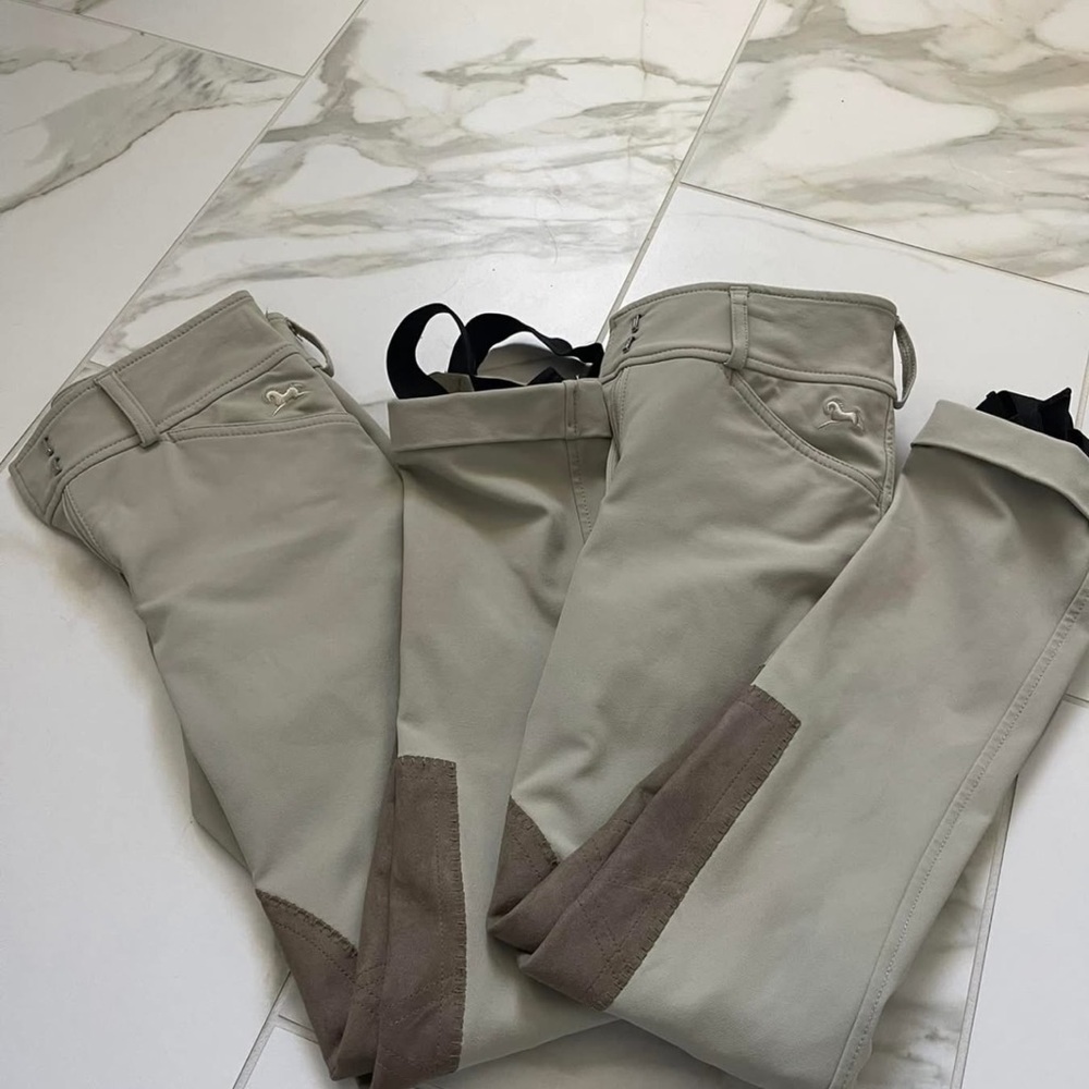 RJ Classic Beige Kids Riding Breeches with Brown Knee Patches